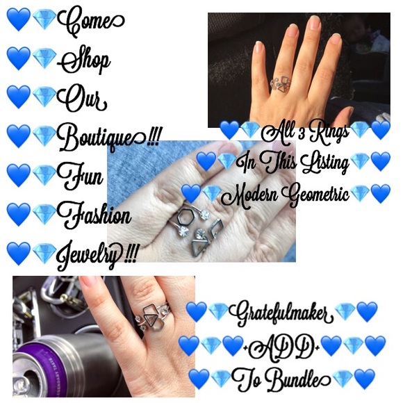 NEW!💙💎BUNDLE OF 3! GEOMETRIC RINGS💎💙SILVERY CZ - Picture 4 of 16